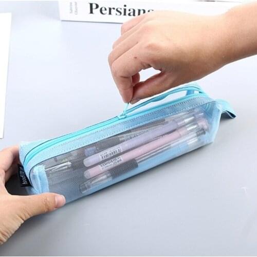 Pencil Bag Portable Pen Pouch Novelty Pencil Case Clear Mesh Pockets Large Capacity for Pens Makeups Cosmetics Coins