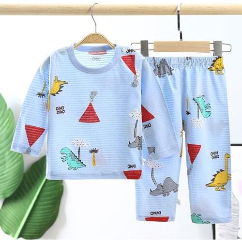 2021 New Kids Pyjamas Korean Cotton Spring Autumn Sleepwear Boys and Girls Cute Print Short Sleeve Children 2Pcs Sets