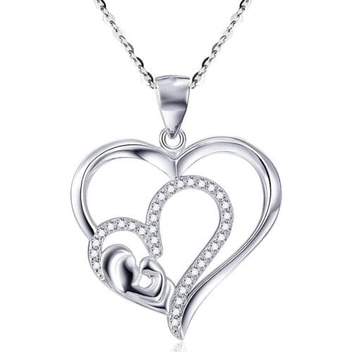Double heart shape hanging pendant necklace setting cubic zirconia link chain gold color necklace for mothers day