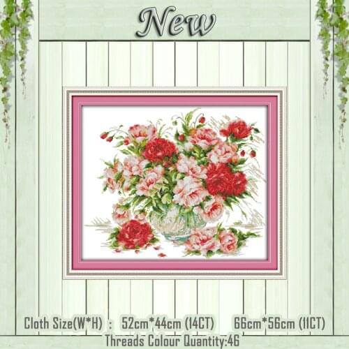 Rose vase oil painting flowers diy counted print on the canvas DMC 11CT 14CT kits Chinese Cross Stitch embroidery needlework Set