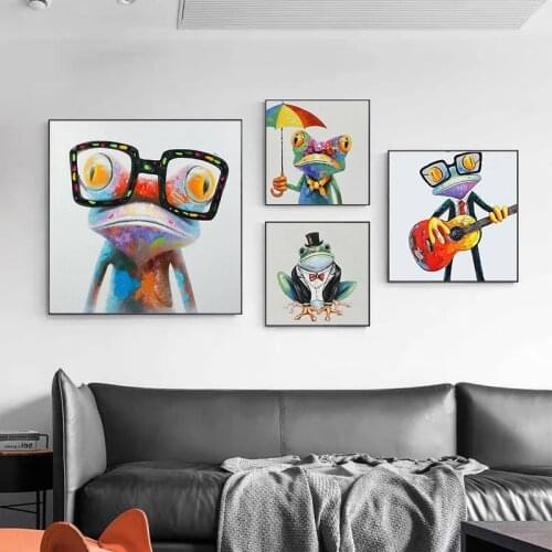 Modern Colorful Animals Canvas Painting Cartoon Frog Prints and Posters Wall Art Picture for Living Room Home Decoration Cuadros