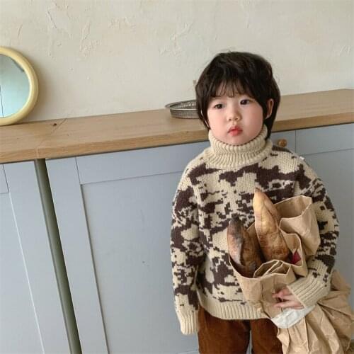 Girls Sweater Kids Coat Outwear 2021 Retro Plus Velvet Thicken Warm Winter Autumn Knitting Tops Cotton Pullover Childrens Cloth