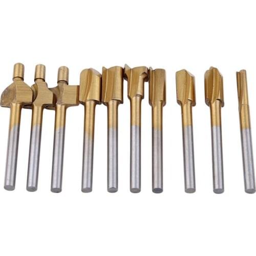 10-piece Titanium-plated Sharpening Knife High-speed Steel Woodworking Trimmer Accesssories Grooving Cutter Small Milling Cutter