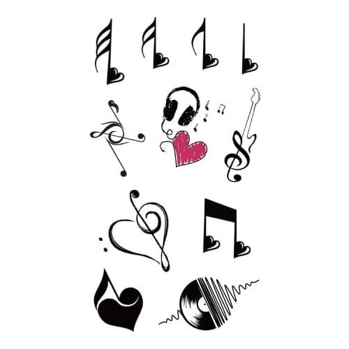 Temporary Tattoos sticker music Note Love guitar record headset tatto Water Transfer fake flash tatoo for woman man