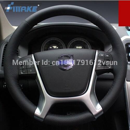 For Volvo xc60 High Quality Hand-stitched Anti-Slip Black Leather Black Thread DIY Steering Wheel Cover