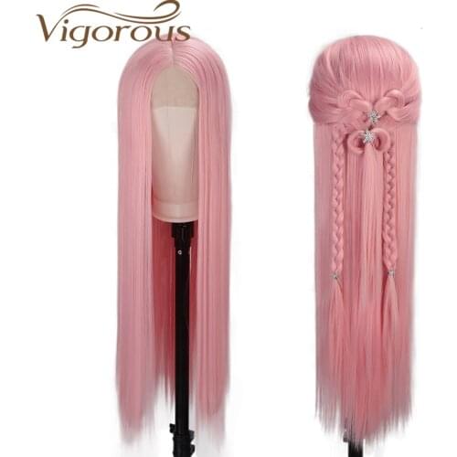 Vigorous Pink Long Straight Hair Lace Front Wig Glueless Heat Resistant Synthetic Lace Wigs for Women Black Blonde Hair