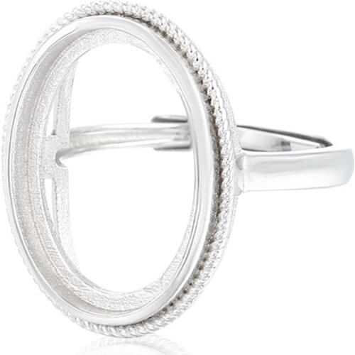 Ring Blank for 6mm/7mm/8mm Round Cabochons or 12x16mm/13x18mm Oval Cabochons White Gold Plated 925 Silver Adjustable Ring Base