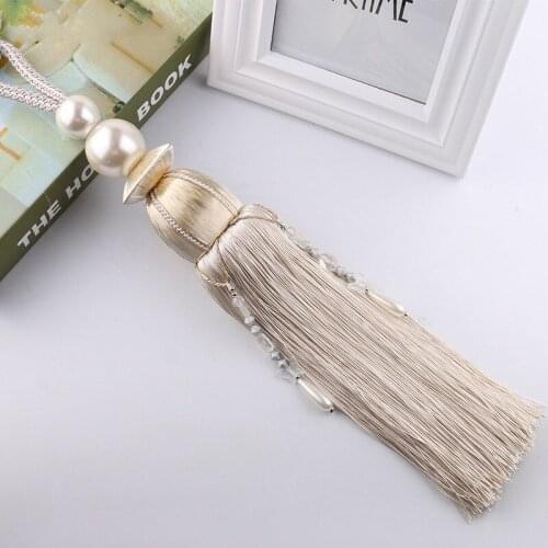 2Pcs Pearl Beads Curtain Tiebacks Tassel Fringe Curtain Hanging Ropes Brush Buckle Straps Curtain Accessories Home Decor