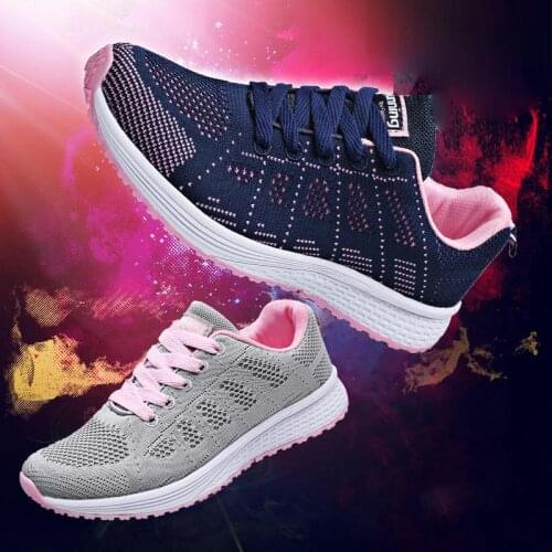Summer Breathing Shoes Sport Women Walking Running Shoes Womens Sneakers Woman Sports Blue Pink Gray Women Tennis Shoes D-435