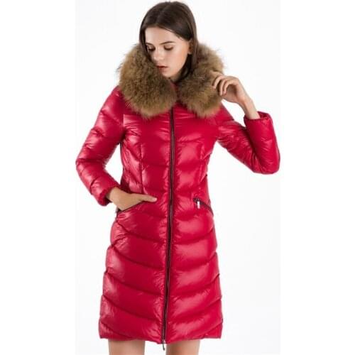 Womens Winter Down Jacket Large Raccoon Fur Hooded Clothes Korean Thick Warm Long 20% Duck Down Coat Hiver L990277