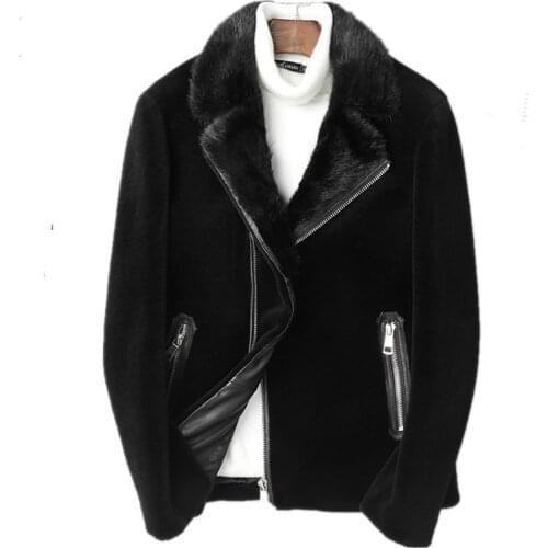 2020 Real Sheep Shearling Fur Coat Winter Jacket Men Mink Fur Collar Real Wool Coats Streetwear Warm Jackets L18-3803 MY1764