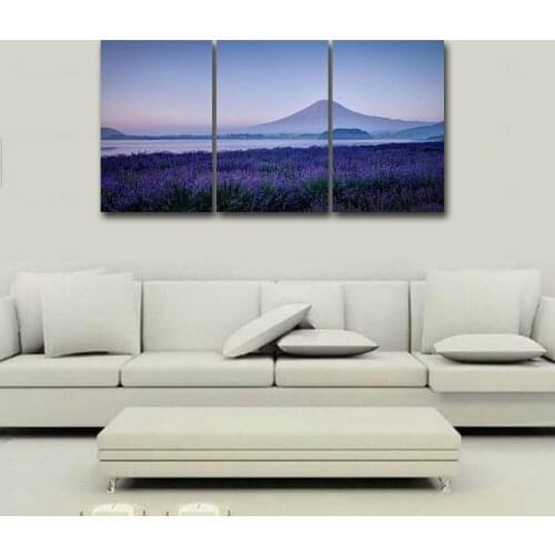 3 Piece Purple Flower Sea Lavender Canvas Prints Modern Wall Art Paintings Mountain Lake Scenery Artwork Drop shipping