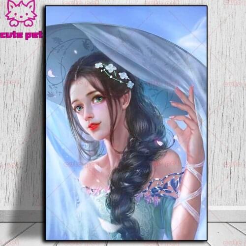 Diamond Painting Fantasy girl in yarn hat embroidery 5d Cross Stitch diy full square diamond mosaic daimond painting drill Decor