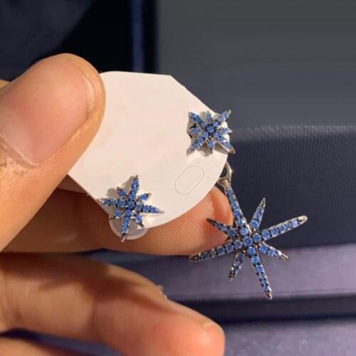 Brand 1:1Luxury Asymmetric Meteorite Star Earrings Beautiful Full Blue Multicolor Cubic Zirconia Fashion Charm Women Jewelry
