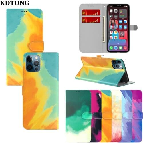 Flip Phone Case for iPhone 12 Mini 11 Pro Max SE 2020 6 7 8 Plus X XR XS Capa Watercolor Leather Wallet Full Protection Cover