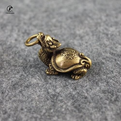 Pure Copper Chinese Dragon Turtle Lucky Desk Ornaments Vintage Brass Auspicious Animal Miniature Figurine Decorations Home Decor