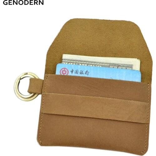 GENODERN Genuine Leather Key Card Holder Mens Credit Card Holders with Key Ring Card Wallet for Motorcycle Car Key