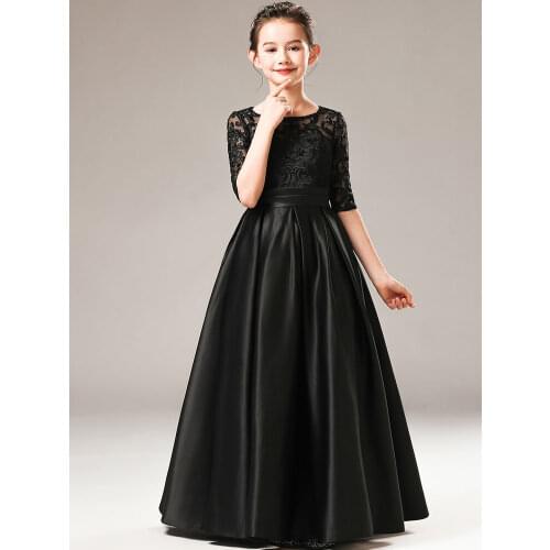 Girls' evening dress Princess Dress Black long sleeve piano Costume Autumn and winter childrens orchestra performing dress