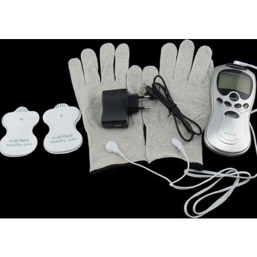 Electric Body Hand Ppulse Massage Glove Massager Tens Acupuncture Therapy Massageador Electronic Massager Fiber Electrode Gloves