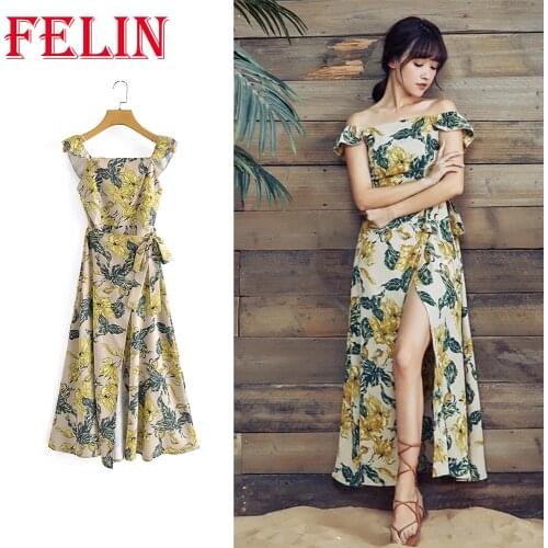 FELIN Za Women Backless Sundress Floral Printed Wrap-Around Long Dress Chic 2021 Fashion Mujer Vintage Vestidos