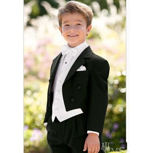 Boy tailcoat one Button Boy Tuxedos Notched Lapel Children Suit Kids Wedding/Prom Suits three piece suit (jacket+vest+pants+tie)