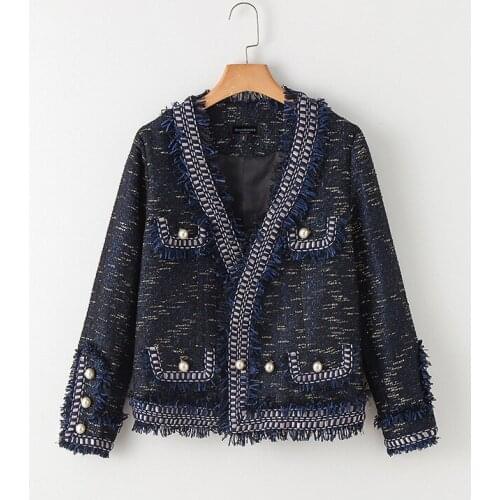 Urumbassa V neck women New spring autumn tassels tweed Fashion OL jackets short coat S217