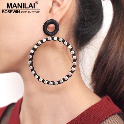 MANILAI Big Round Rhinestones Statement Earrings For Woman Charm Handmade Ribbon Geometric Dangle Earrings Girls Party Jewelry