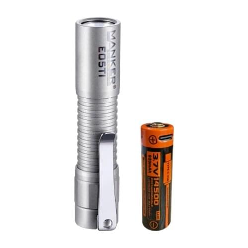 Manker E05Ti Titanium Pocket Ultra-Throw Flashlight 400 Lumens AA 14500 EDC Torch With NM1 LED, Reversible Clip