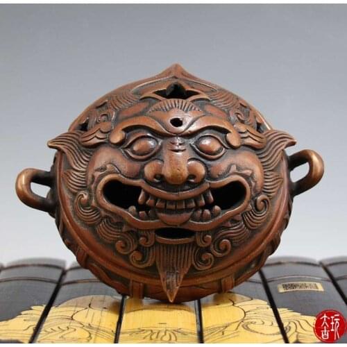 Antique Old QingDynasty copper pot,Lion head censer sculpture,hand carving crafts,best collection&adornment,free shipping