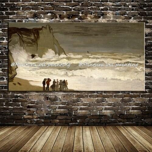 Mintura Hand Painted Rough Sea at Etretat By Claude Monet Reproduction Oil Painting On Canvas Wall Painting Home Wall Decoration
