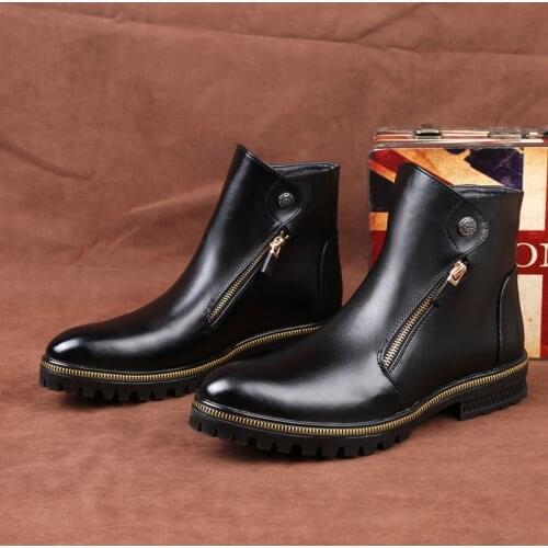 2020 autumn mens leather boots warm Non-Slip brand Chelsea boots men Comfortable fluff winter shoes
