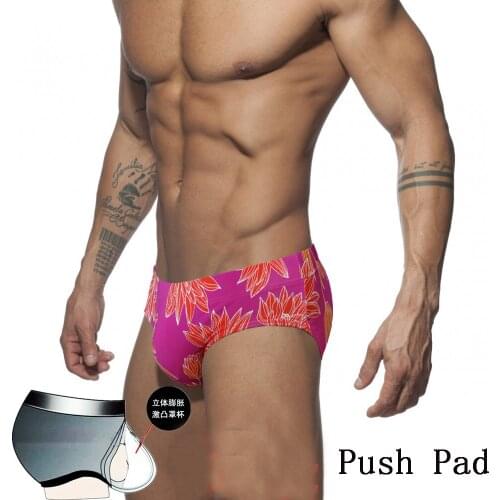 Push Pad Printing Men Swimwear Shorts Fashion Mens Swimsuit Quick Drying Mens Swim Briefs Low Waist Bathing Beach Wear Surf