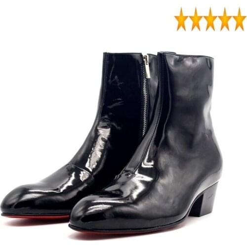 Shoes Runway High Heels Increase Height 5CM Classic Black Zipper Handmade Pointe Abkle Boots Men Made Of Genuine Leather