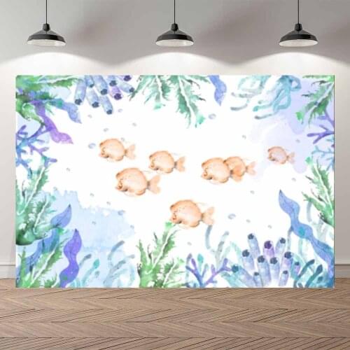 Seekpro Painting Sea World Fish Mermaid Princess Happy Birthday Baby Shower Professional Studio Photography Backdrop Background