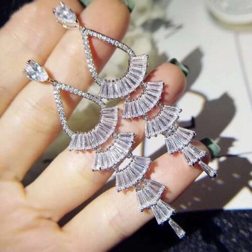 HIBRIDE New Style Clear And Black Cubic Zirconia Long Pendientes Earrings Women Wedding Drop Earring For Female Brincos E-484