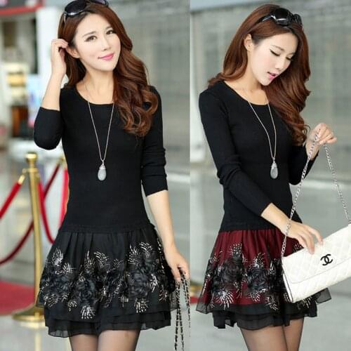 2017 Autumn and winter female head sweater dress knitted sweater Slim thin long Sweater MY20