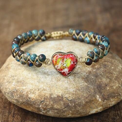 Couple Handmade Heart Shape Charm Bracelets Blue Crazy Lace Agates Bohemia Yoga Wrap Braided Bracelet Femme Jewelry Dropship