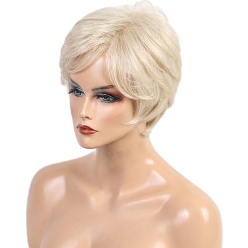 8'' Short Side Part Wigs with Bangs Layered Cosplay Natural Look Fashion Wig