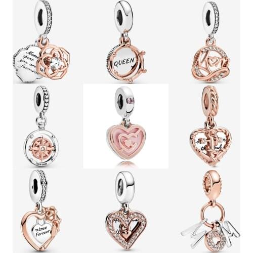 2021 New 925 Sterling Silver Two-tone Rose Mom Dangle Charm Fit pandora Bracelet Necklace Pendant Charm DIY Jewelry