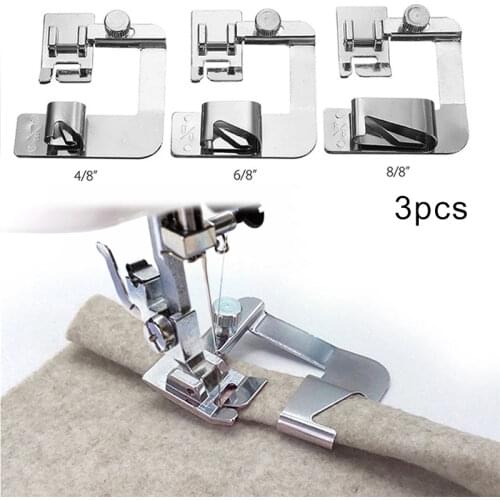 3Pcs Domestic Sewing Machine Foot Presser Rolled Hem Feet Set For Brother Singer Janome Babylock Juki Sewing Machine Accessories
