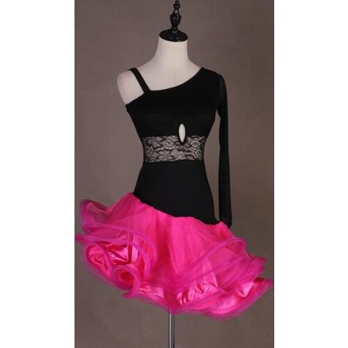 Professiona Custom Made Women Sexy Latin Dance Dress Leaky Shoulder Color Matching Cha-Cha Rumba Dress