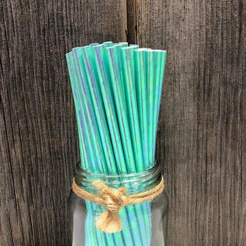 Iridescent Paper Straws- Blue Green - 7.75 Inches Wedding Decoration Unicorn Party Happy Birthday