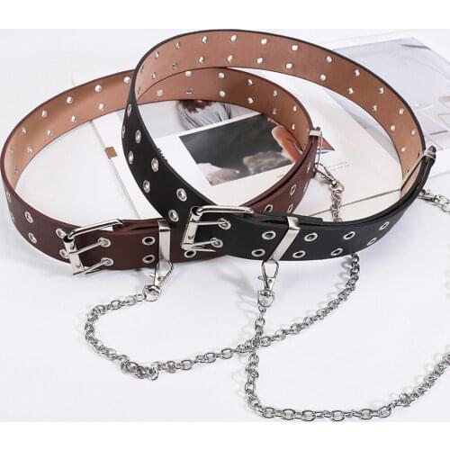 Fashion Women Punk Chain Belt Adjustable Double/Single Row Hole Eyelet Waistband with Eyelet Chain Decorative Belts New