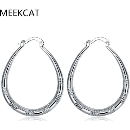 40MM U Shaped 925 Sterling Silver Corrugated Big Ring Earrings For Woman Fashion Charm Christmas Jewelry Gift