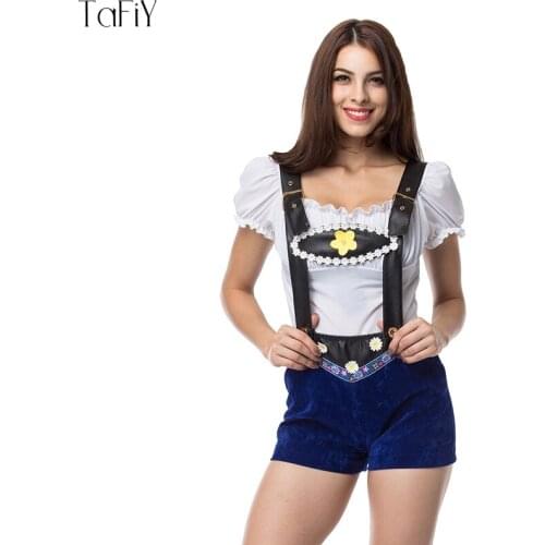 TaFiY 2017 Womens German Beer Girl Costume Fancy Dress Oktoberfest Costume Halloween Women Top+Rompers Size S M L XL 2XL 3XL 4XL