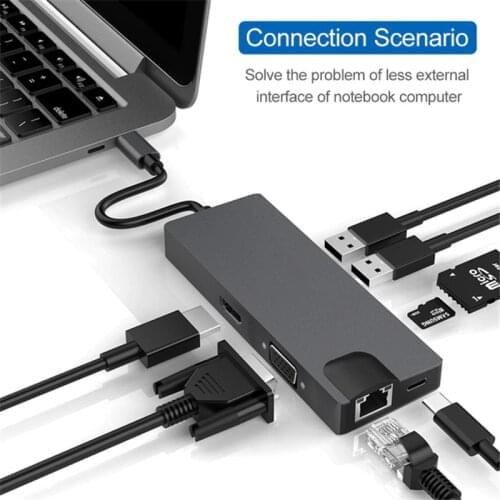 8 IN 1 High Speed USB 3.0 HUB USB Type C Multi Function Dock PD Fast Charging Adapter Ethernet Network Hub For Macbook Pro
