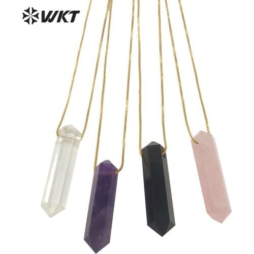 WT-N1306 Wholesale fashion simple double point Spirit quartz stone necklace Amazing crystal quartz point pendant in adjustable