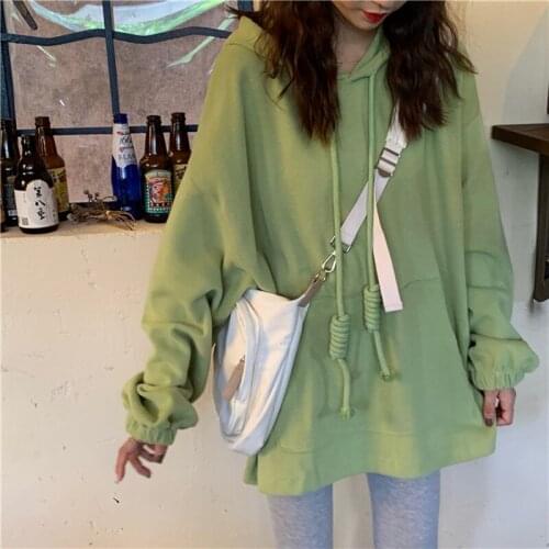 Casual Women Hoodies Oversize Sweatshirts Autumn Korean Pocket Loose Hoodies Chic Thicken Long Sleeves Sweatshirts Pocket Tops