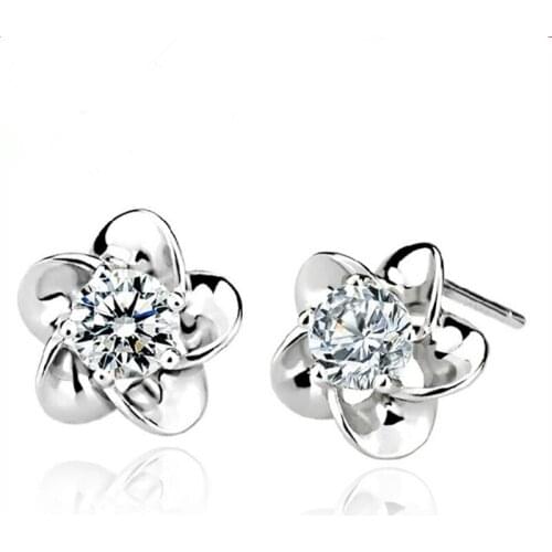 KOFSAC Pure 925 Silver Stud Earrings For Women Wedding Party Shiny Cubic Zirconia Flowers Earrings Jewelry Wholesale