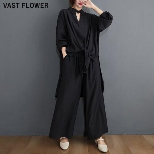 2021 Autumn Casual 2 Two Piece Set Women Long Sleeve Loose Oversized T Shirt Top Fashion Elegant Clothes Wide Leg Pants Suit